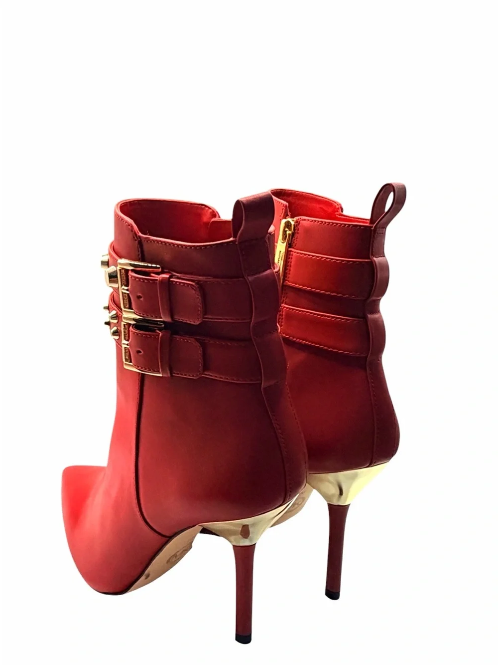 Michael Kors Amal Studded Leather Ankle Boots Crimson Red Gold Studs Stiletto 7M